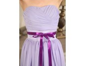 сатенена виолетова бална шаферска рокля с коланче