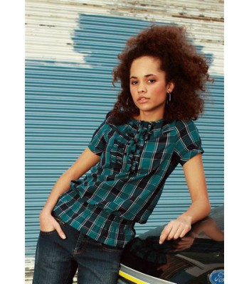 стилна карирана бизнес блуза в петрол стилна карирана бизнес блуза в петрол