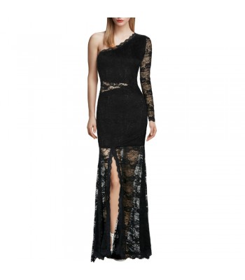 дантелена рокля с едно рамо и полупрозрачен дизайн дантелена рокля с едно рамо и полупрозрачен дизайн