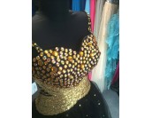 бална рокля златно и черно сияеща с декоративни кристали